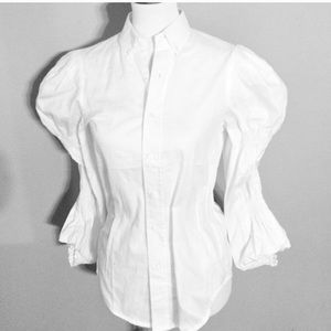 Greysn Puffy Sleeve White Statement Blouse Medium. fits small